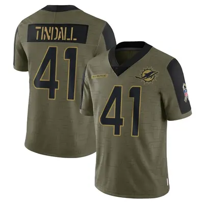 Men's Limited Channing Tindall Miami Dolphins Olive 2021 Salute To Service Jersey