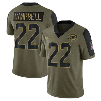 Men's Limited Elijah Campbell Miami Dolphins Olive 2021 Salute To Service Jersey