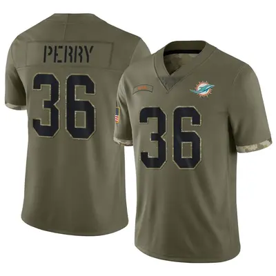 Men's Limited Jamal Perry Miami Dolphins Olive 2022 Salute To Service Jersey