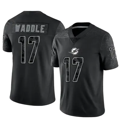 Men's Limited Jaylen Waddle Miami Dolphins Black Reflective Jersey