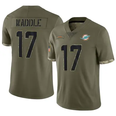 Men's Limited Jaylen Waddle Miami Dolphins Olive 2022 Salute To Service Jersey