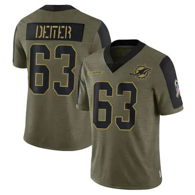Men's Limited Michael Deiter Miami Dolphins Olive 2021 Salute To Service Jersey