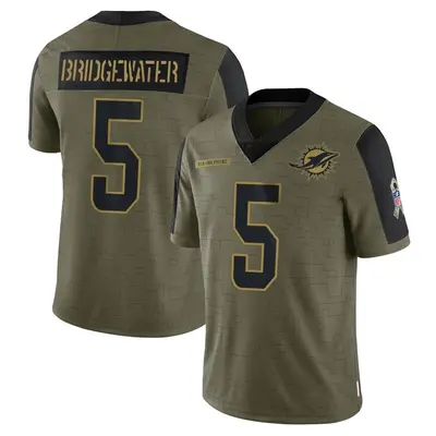 Men's Limited Teddy Bridgewater Miami Dolphins Olive 2021 Salute To Service Jersey