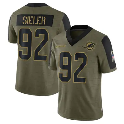 Men's Limited Zach Sieler Miami Dolphins Olive 2021 Salute To Service Jersey