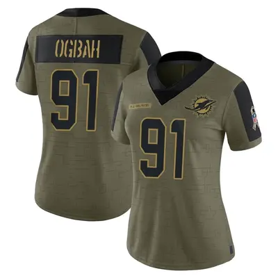Women's Limited Emmanuel Ogbah Miami Dolphins Olive 2021 Salute To Service Jersey