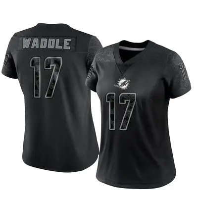 Women's Limited Jaylen Waddle Miami Dolphins Black Reflective Jersey