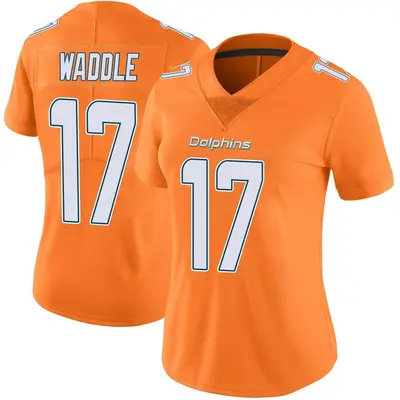 Women's Limited Jaylen Waddle Miami Dolphins Orange Color Rush Jersey