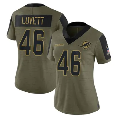 Women's Limited John Lovett Miami Dolphins Olive 2021 Salute To Service Jersey