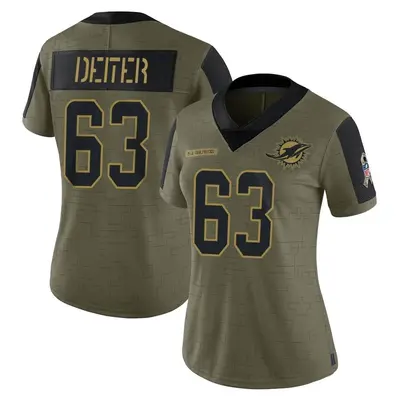 Women's Limited Michael Deiter Miami Dolphins Olive 2021 Salute To Service Jersey