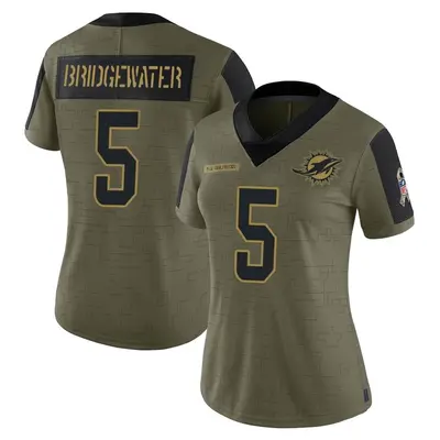 Women's Limited Teddy Bridgewater Miami Dolphins Olive 2021 Salute To Service Jersey