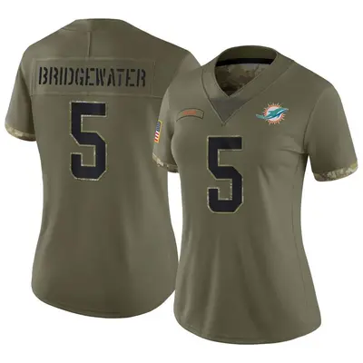 Women's Limited Teddy Bridgewater Miami Dolphins Olive 2022 Salute To Service Jersey