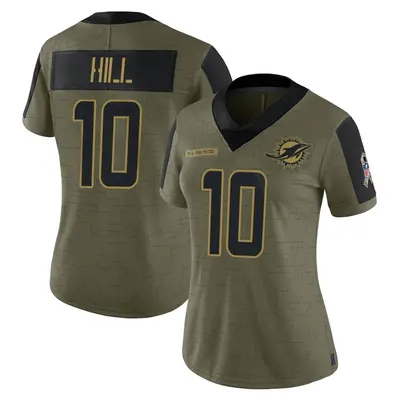 Women's Limited Tyreek Hill Miami Dolphins Olive 2021 Salute To Service Jersey