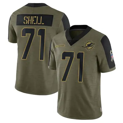 Youth Limited Brandon Shell Miami Dolphins Olive 2021 Salute To Service Jersey