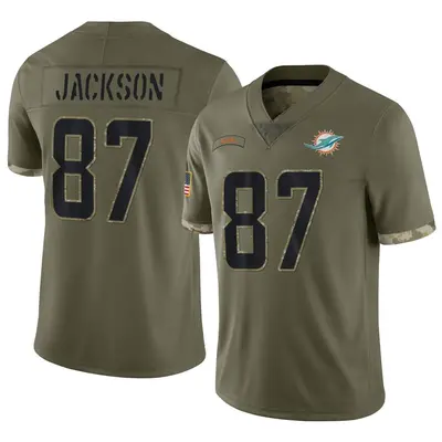 Youth Limited Calvin Jackson Miami Dolphins Olive 2022 Salute To Service Jersey