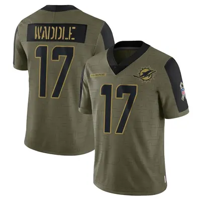 Youth Limited Jaylen Waddle Miami Dolphins Olive 2021 Salute To Service Jersey